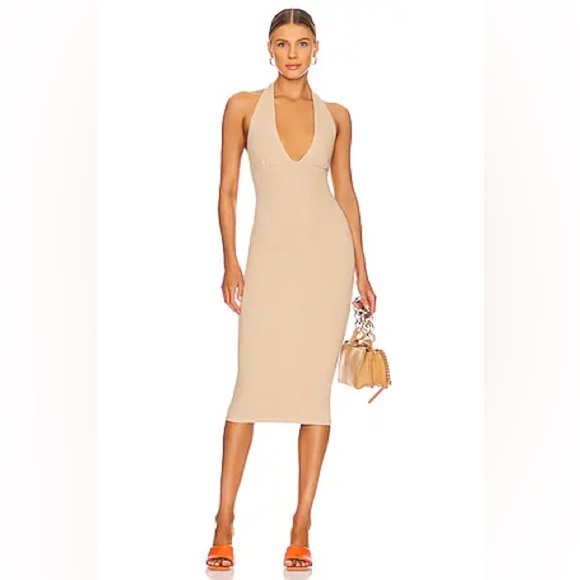REVOLVE Lovers and Friends Women's Kearsten Beige Halterneck Midi Dress Size M - Picture 2 of 12